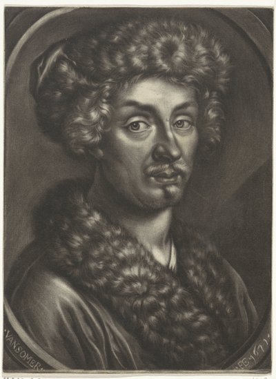 Retrato de um homem com um chapéu de pele de Jan van Somer