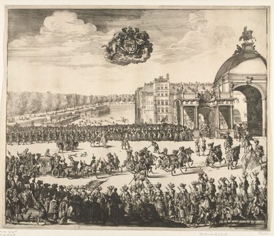 Entrada do rei William III em Haia, 1691 No Blyde, muito desejado, e primeiro Royal Inhalingh de William III, rei da Inglaterra, Escócia, Vranckryck e Yerlandt, etc. Binnen The Hague o 5 de fevereiro, em den Jaere 1691 (título em de Jan van Vianen