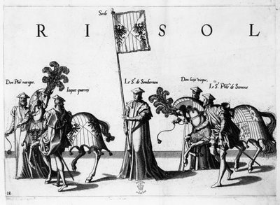 Armas da Sicília no funeral Procissão do Imperador Carlos V, 1559 de Jan van and Doetechum Doetechum the elder