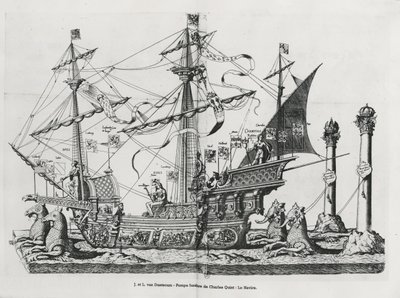 Navio triunfal na procissão fúnebre do imperador Carlos V, 1559 de Jan van and Doetechum Doetechum the elder