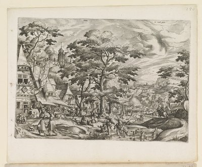 Paisagem com cenário de aldeia de Jan van and Doetechum Lucas van and Bol Hans Doetechum the elder