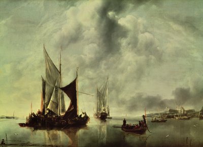 Calma ou, Barcos perto da Costa, após 1651 (óleo sobre tela) de Jan van de Capelle or Cappelle