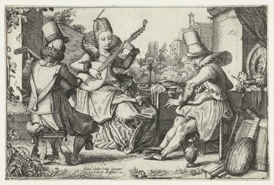 Empresa elegante, fazendo música em um jardim de Jan van de Velde (II)