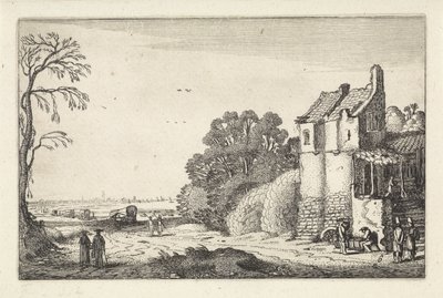 Números perto de uma casa e vagões cobertos numa estrada de campo
Paisagens (título da série)
Amenissimae aliquot requculae (título da série) de Jan van de Velde (II)