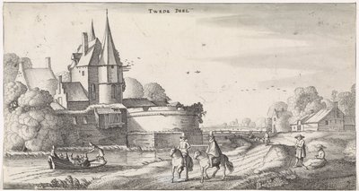 Números perto de um castelo numa paisagem fluvial
Playsante lantschappen ende vermakelycke gesichten (título da série) de Jan van de Velde (II)