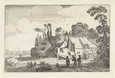 Figuras em uma estrada rural em uma fazenda Paisagens (título da série) Amenissimae aliquot requculae (título da série) de Jan van de Velde (II)