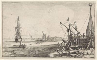 Molhe do porto com os pescadores a puxar nas suas redes
Seascapes (título da série) de Jan van de Velde (II)