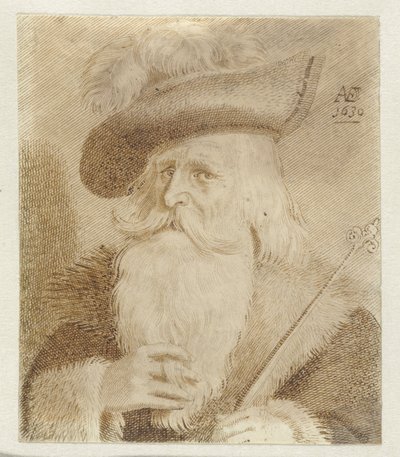 Homem com gola de pele, chapéu e pessoal de Jan van de Velde (II)