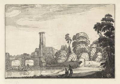 Pont em uma ponte e uma ruína Paisagens (título da série) Amenissimae aliquot requculae (título da série) de Jan van de Velde (II)
