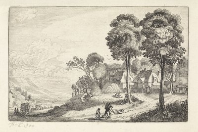 Viajantes em um caminho perto de uma vila Paisagens (título da série) Amenissimae aliquot requculae (título da série) de Jan van de Velde (II)