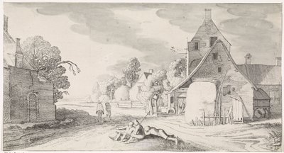 Agricultores descansando ao longo de uma estrada em uma vila Paisagens Playsante e atrações divertidas (título da série) de Jan van de Velde (II)