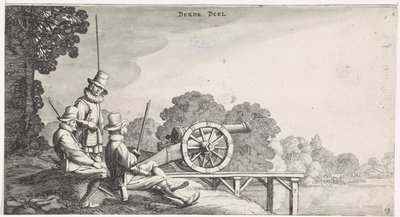 Soldados perto de um canhão no molhe de um rio
Playsante lantschappen ende vermakelycke gesichten (título da série) de Jan van de Velde (II)