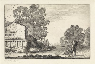 Tobias e o anjo em uma paisagem com ruína Paisagens (título da série) Amenissimae aliquot requculae (título da série) de Jan van de Velde (II)