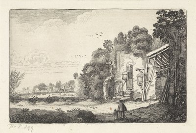 Mulher com criança em ruínas de uma casa Paisagens (título da série) Amenissimae aliquot requculae (título da série) de Jan van de Velde (II)