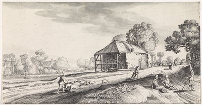Forquilha de estrada em um moinho de água Paisagens Playsante e carinhas divertidas (título da série) de Jan van de Velde (II)
