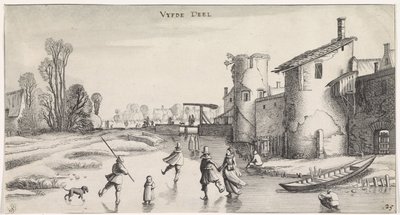 Paisagem de Inverno com patinadores perto da muralha de uma cidade
Playsante lantschappen ende vermakelycke gesichten (título da série) de Jan van de Velde (II)