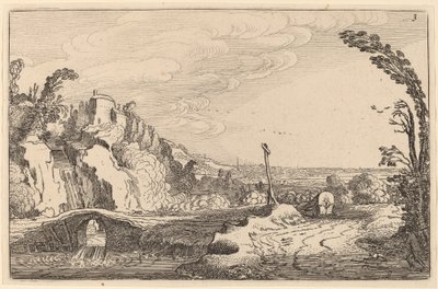 Cascata sob uma ponte de pedra de Jan van de Velde II
