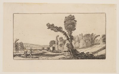 Paisagem com caçadores e carroças de feno, de Seis paisagens de Jan van de Velde II