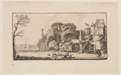 Paisagem com porcos e dois vendedores ambulantes, de Seis paisagens de Jan van de Velde II