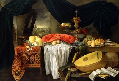 Ainda vida com uma lagosta, limões e um alaúde, 1645 de Jan van den Hecke