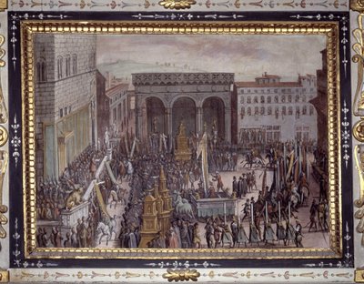 A celebração de lisonjas em Florença (A celebração de lisonjas na Piazza della Signoria, Florença) de Jan van der Straet