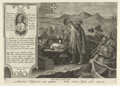 Amerigo Vespucci Descobrindo o Cruzeiro do Sul com um Astrolábio, de Nova Reperta, pub. 1600 (gravura) de Jan van der Straet