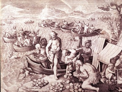 A pesca das ostras. Século XVII. Gravura de Giovanni Stradano (Jan Van Der Straet) (Johannes Stradanus) (1523-1605). de Jan van der Straet