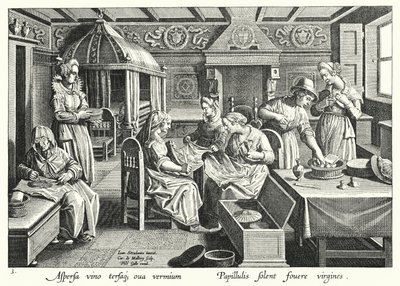 A manipulação dos ovos de bichos-da-seda (gravura) de Jan van der Straet