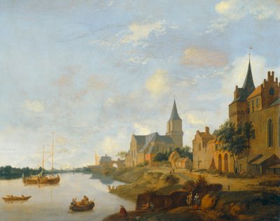 O Reno em Emmerich com a Igreja de São Martinho ... de Jan van der (manner of) Heyden