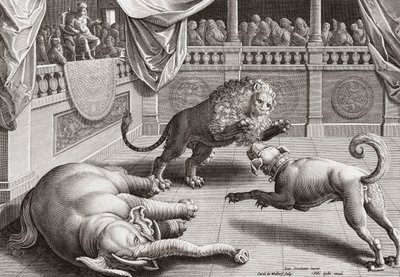 Alexandre, o Grande, assistindo animais luta, do século 16 de Jan van der 1523 1605 after Straet