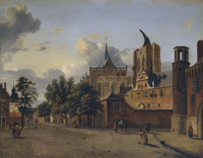 Uma rua em Colónia com a catedral inacabada no centro de Jan van der Heyden