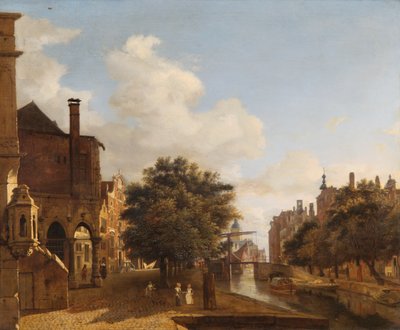Architectural Fantasy, com a Câmara Municipal Velha, Amesterdão c.1667-72 (óleo sobre painel de carvalho) de Jan van der Heyden