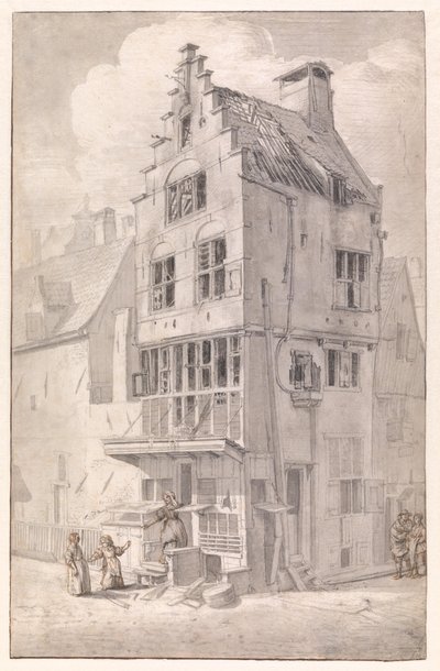 Uma casa incendiada na Bloedstraat de Jan van der Heyden