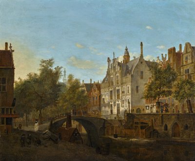 Vista do Oude Delft com a Gemeenlandshuis de Jan van der Heyden