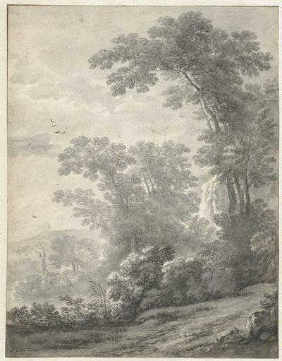 Paisagem de montanha com árvores perto de um rio de Jan van der Meer (II)