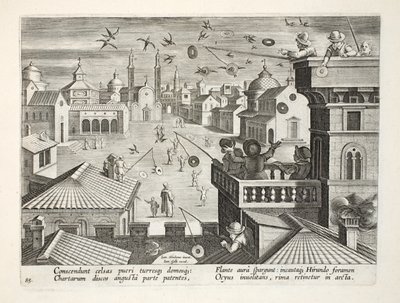 Capturando andorinhas usando discos espelhados com buracos, placa 77, ilustração de &39;Venationes, Ferarum, Avium, Piscium&39; (de caça: feras, pássaros, peixes), gravada por Jan Collaert (1566-1628), pub. de Jan van der Straet