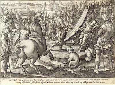 Giovanni de &39;Medici antes de Francis I, placa 6 de&39; A História dos Medici &39;, gravada por Hendrick Goltzius (1558-1617), c.1583 de Jan van der Straet