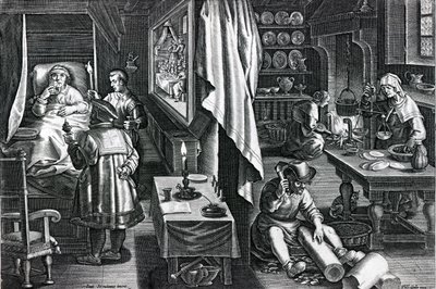 HyaC a ruína da placa união 6 de Nova Reperta &39;gravado por Philip Galle, c.1580-1605 (gravura) de Jan van der Straet