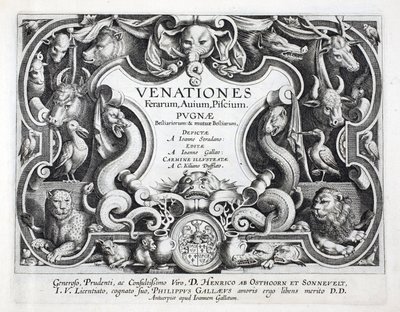 Índice de animais selvagens, pássaros, peixes &39;(de animais de caça selvagens, pássaros, peixes), gravado por Jan Collaert (1566-1628), pub. por Philip Gallaeus Amsterdam de Jan van der Straet