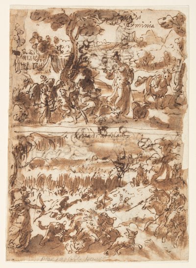 Acima: Erminia e o pastor; Abaixo: Atalanta caçando o Javali Calydonian de Jan van der Straet, called Stradanus