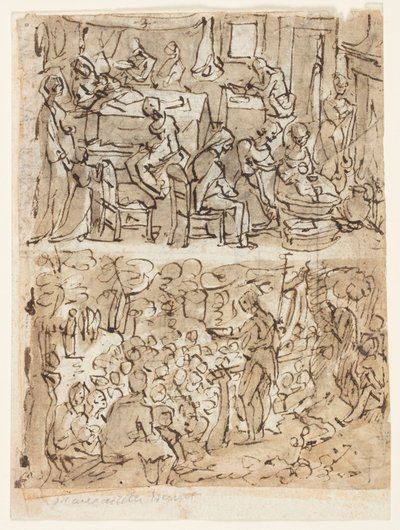 Quatro cenas da vida de São João Batista, desenhos preliminares para uma série impressa (reto e verso) de Jan van der Straet, called Stradanus