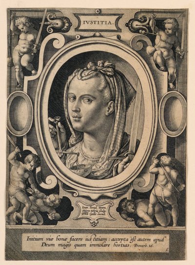 Justiça (Justiça), placa 5 do "Virtutum theologicarum et cardinalium" de Jan van der Straet, called Stradanus
