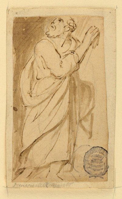 Página de um livro de desenho; Homem idoso em trajes clássicos de Jan van der Straet, called Stradanus