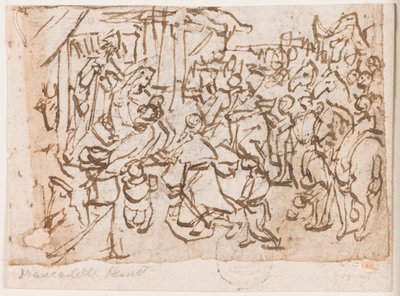 Página de um caderno de desenho; Adoração dos Magos; São Cristóvão e Cristo Menino de Jan van der Straet, called Stradanus