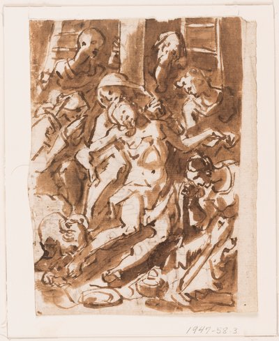 Página de um caderno de desenho; Maria segurando o corpo de Cristo ao pé da Cruz de Jan van der Straet, called Stradanus