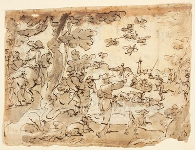 Reto: Caça aos Pássaros com Falcões; Verso: Lunette decorada com animais, capricórnio e folhagens de Jan van der Straet, called Stradanus