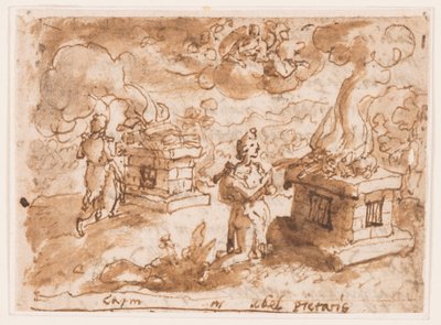 Sacrifícios de Caim e Abel, projeto preliminar para "Spiritus Pietatis" (O Espírito da Piedade, placa 6 na série de impressão "Os Sete Dons do Espírito Santo" de Jan van der Straet, called Stradanus