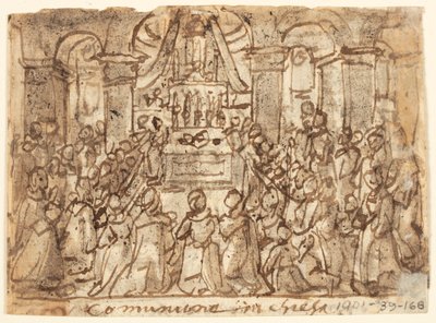 Página do Sketchbook com Comunhão na Igreja e em Casa de Jan van der Straet, called Stradanus