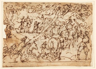 Página do caderno; Cena de caça de Jan van der Straet, called Stradanus