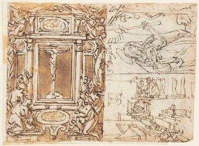 Página do caderno; Monumento de Marcus Aurelius Antonius com filho; Estudo para uma gravura de Jan van der Straet, called Stradanus
